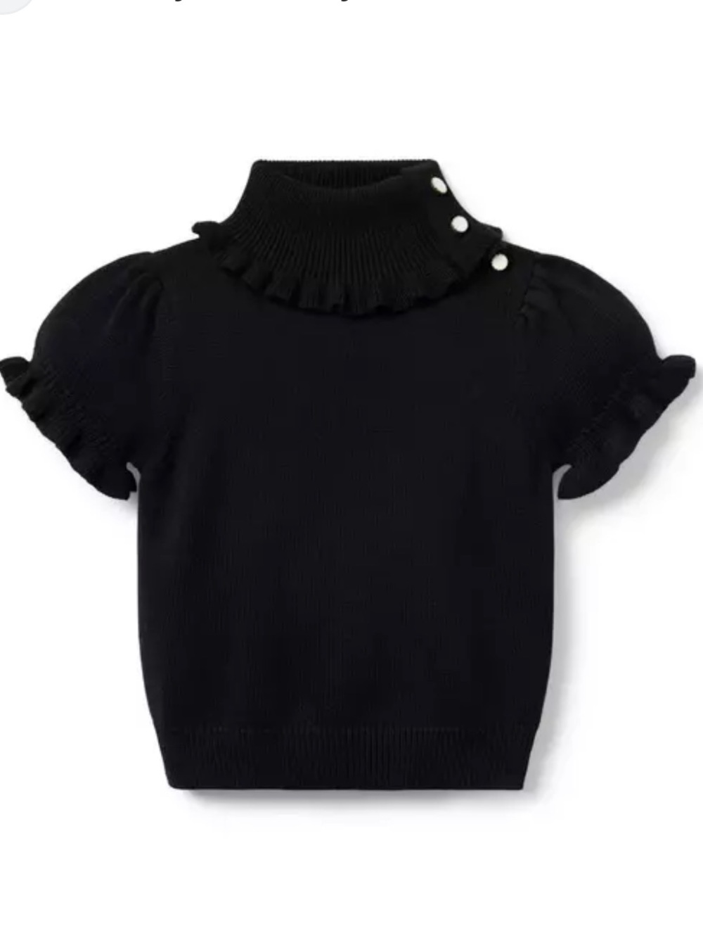 Janie & Jack Girls Turtleneck Puff Sleeve Black Sweater with Cream Buttons Sz 6